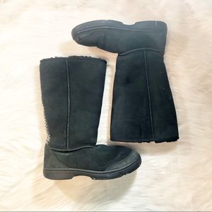 UGG Tall Black Boots with Embroidery, Size 10